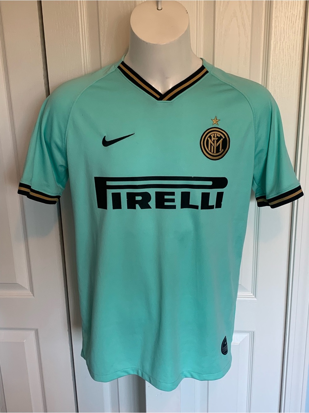 Nike Teal Inter Milan Pirelli Soccer Jersey with Black & Gold Trim